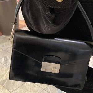 Vintage Lock and Key Prada Black Leather Shoulder Bag